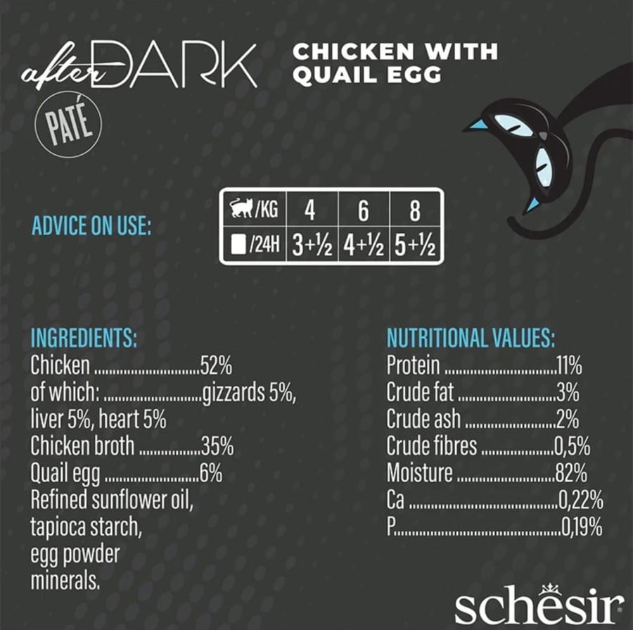 شيزر أفتر دارك (Schesir After Dark) - طعام رطب متكامل للقطط بالدجاج وبيض السمان بقوام الباتيه (80 جم)