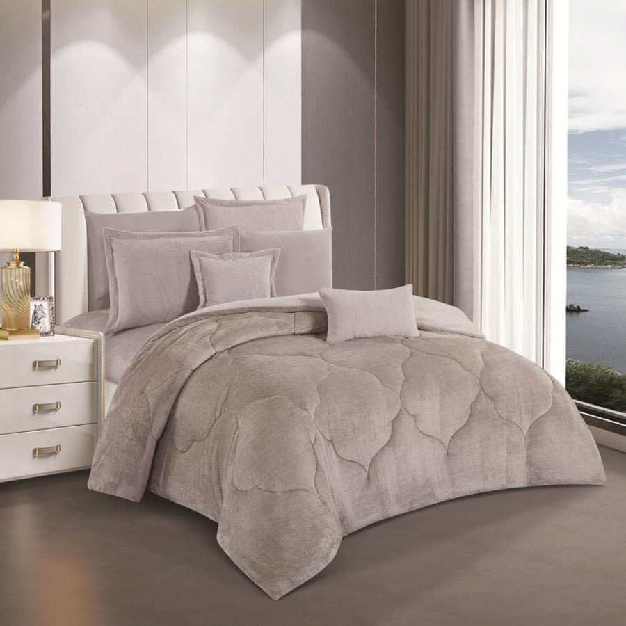 طقم مفرش شتوي نفرين من هورس لحاف فرو مخملي ناعم وجهين 8 قطع مقاس كنج Rowan-002