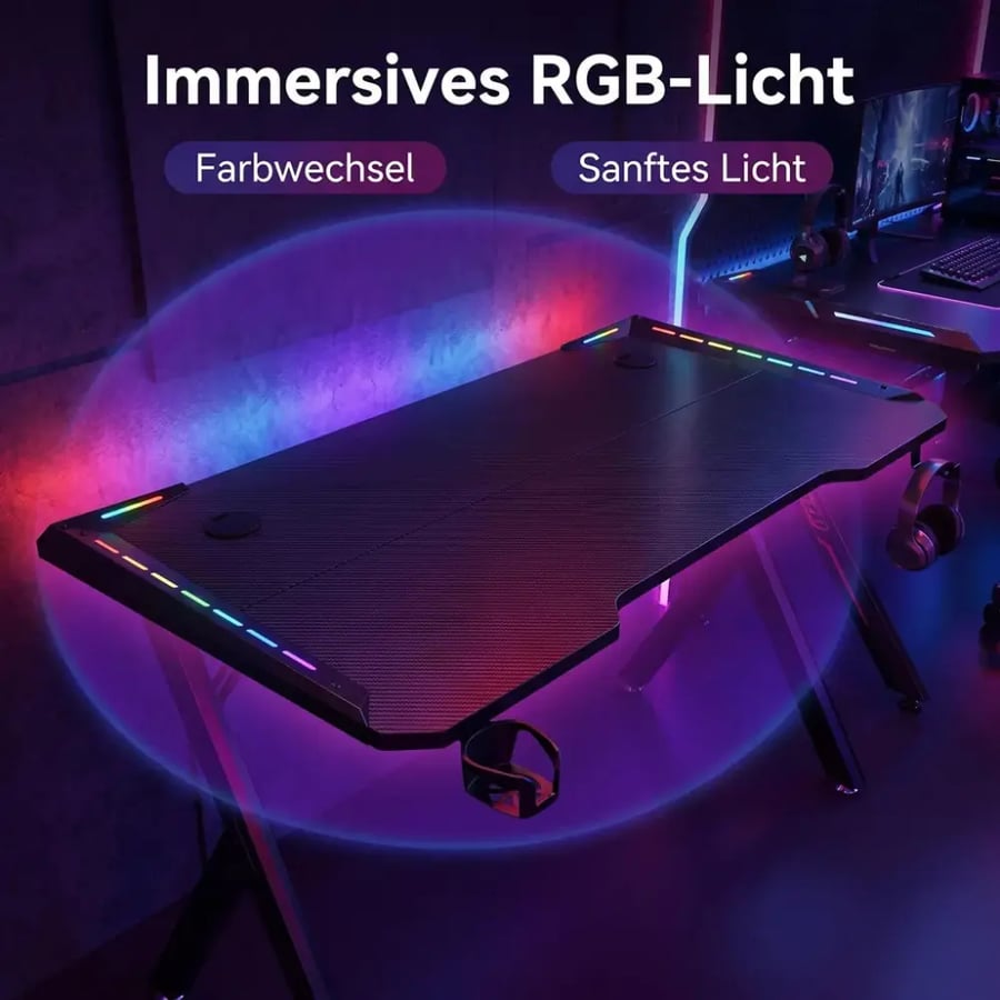 طاولة ألعاب احترافية بإضاءة RGB وسطح كربوني