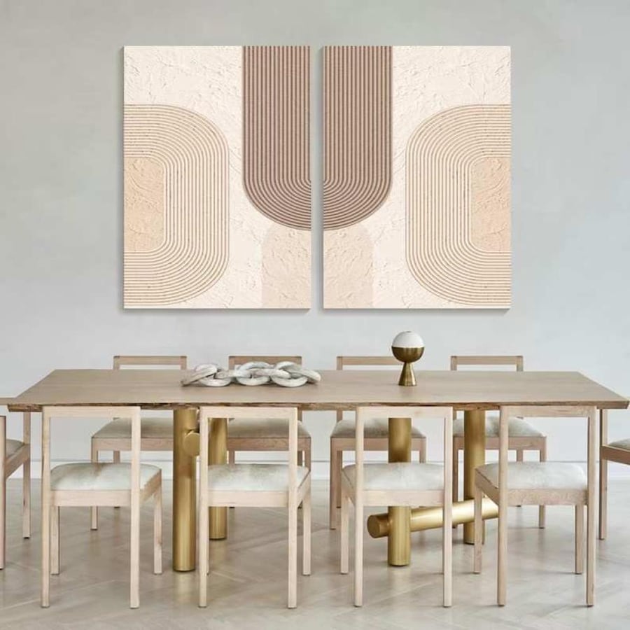 Soft abstract painting in beige canvas