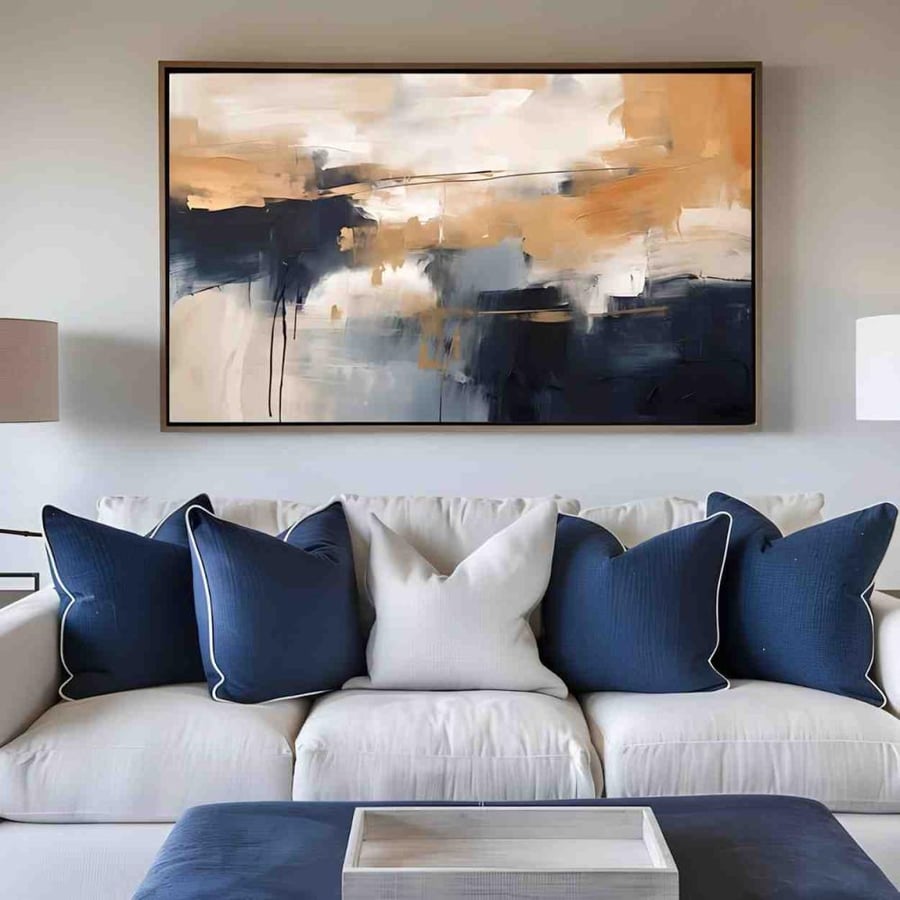 Abstract painting – shades of blue, vertical and horizontal