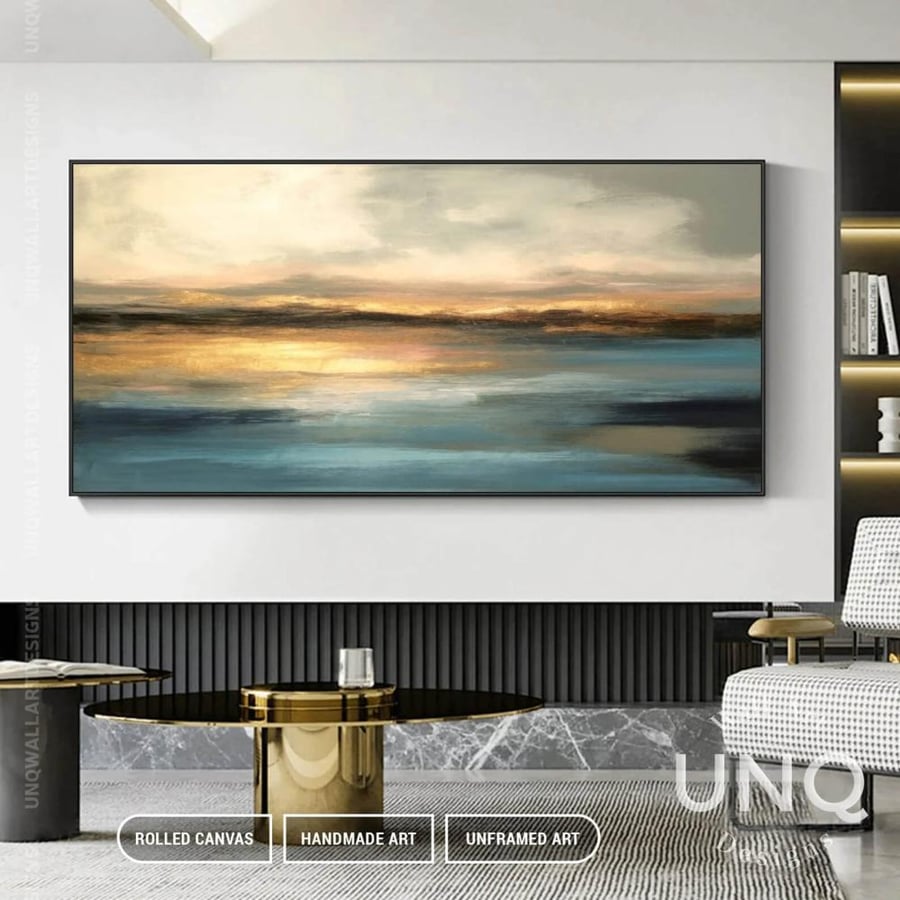 Abstract Horizon Canvas - Oil Style Landscape in Gold & Green Tones