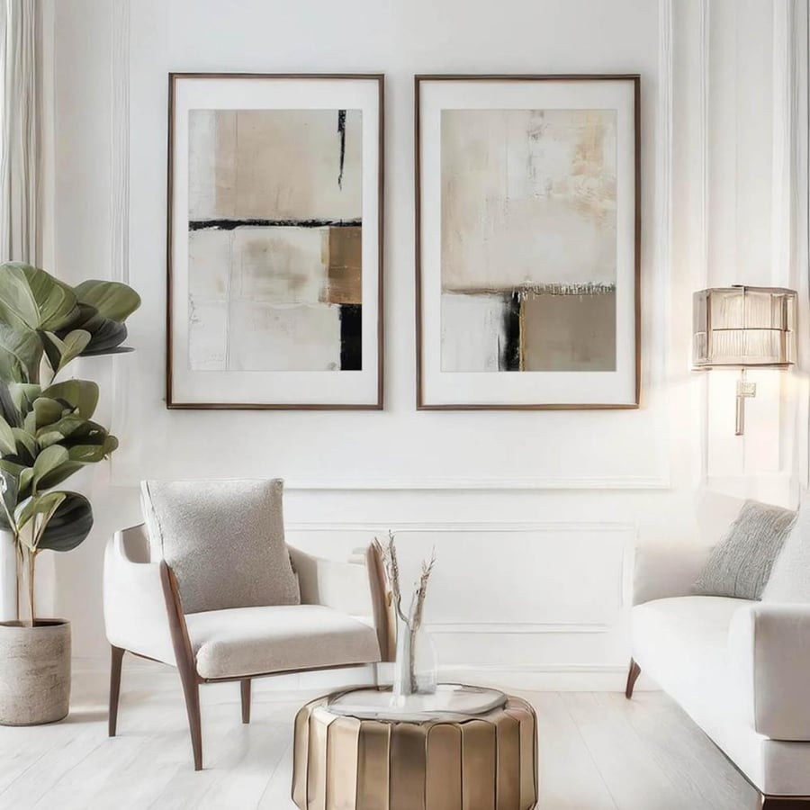 2 Piece Neutral Abstract Canvas Set - Minimal Beige & Cream Wall Art