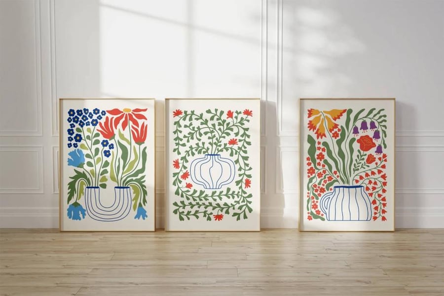3 Piece Artistic Floral Canvas Set - Vibrant Modern Wall Art