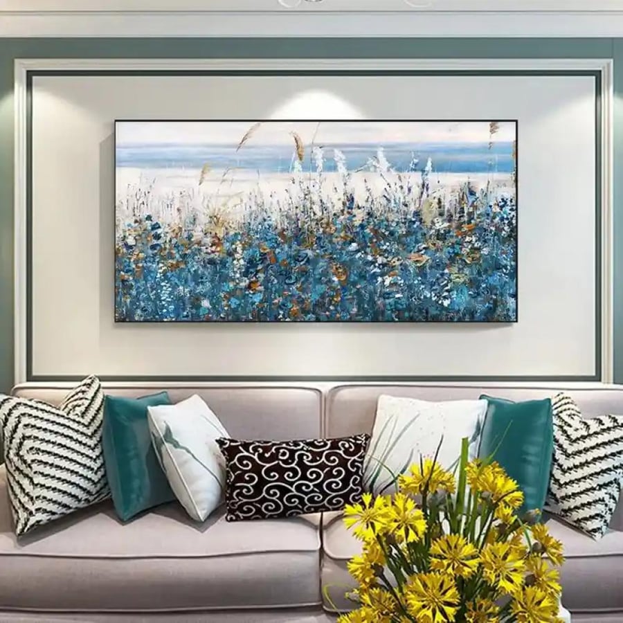 Abstract canvas painting – shades of blue