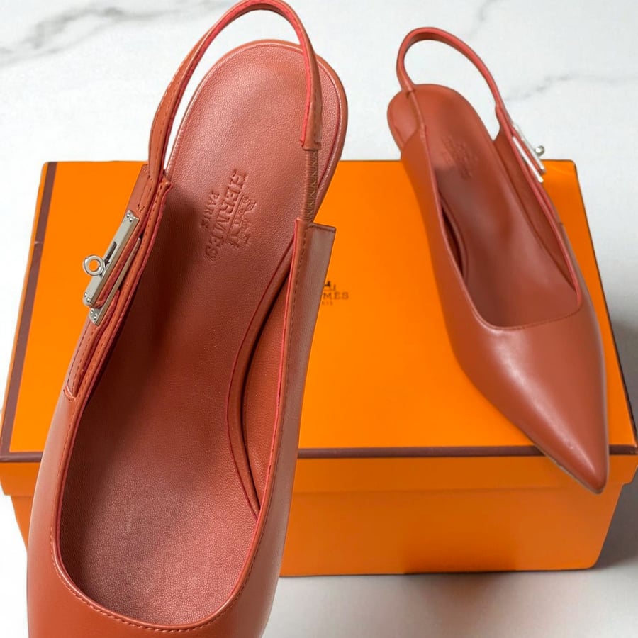 Hermès Lover 40 Pump Slingback in Brown Leather