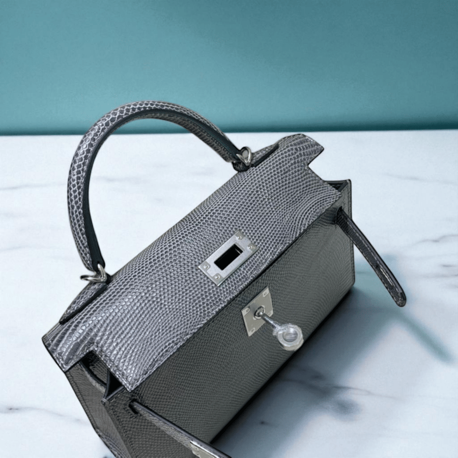 Hermès Kelly 20 in Gris Mouette lizard leather with palladium hardware
