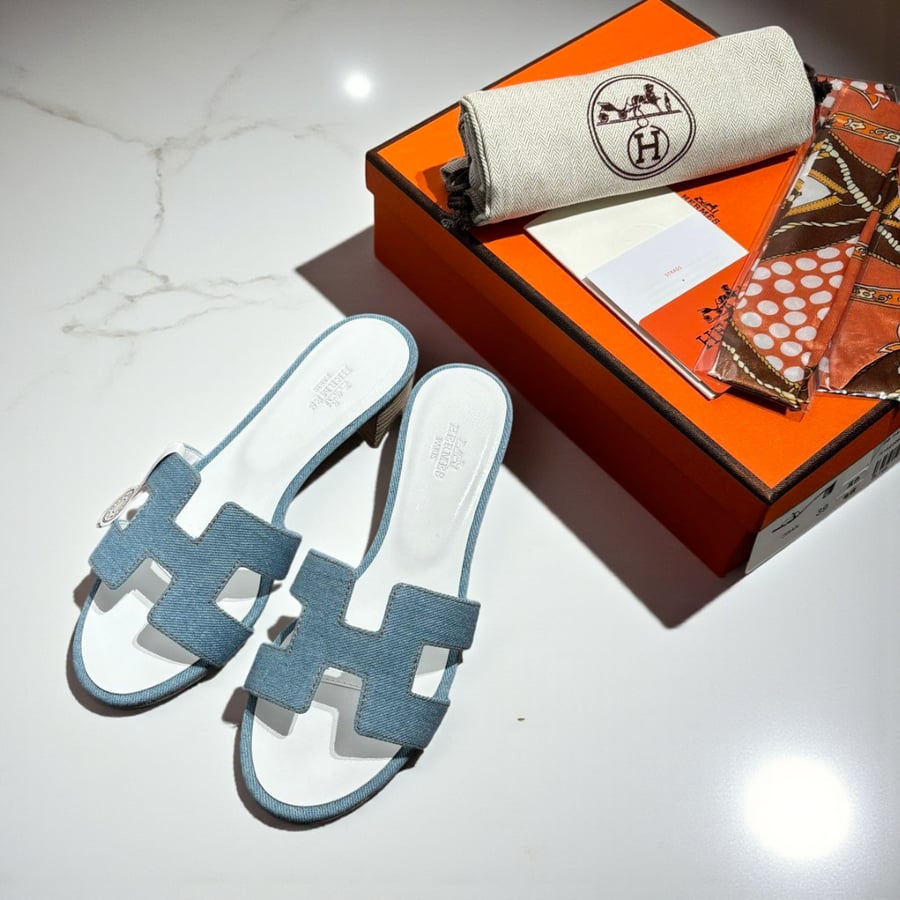 Hermès Oran Canvas Sandal in Light Blue
