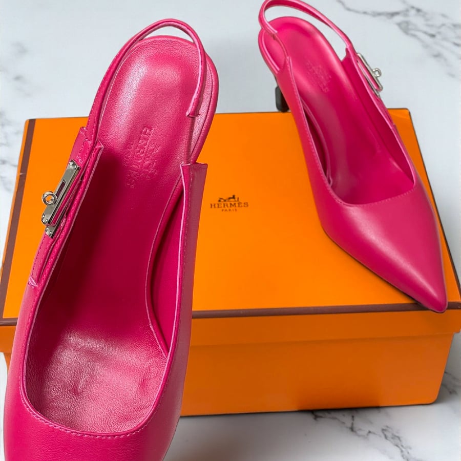 Hermès Lover 80 Pump Slingback in Pink Leather