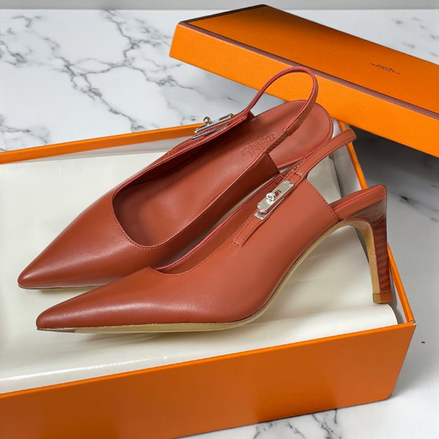 Hermès Lover 80 Pump Slingback in Terracotta Leather