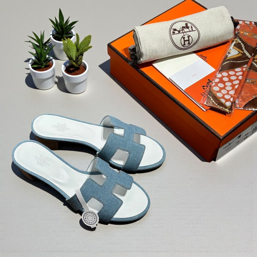 Hermès Oran Canvas Sandal in Light Blue