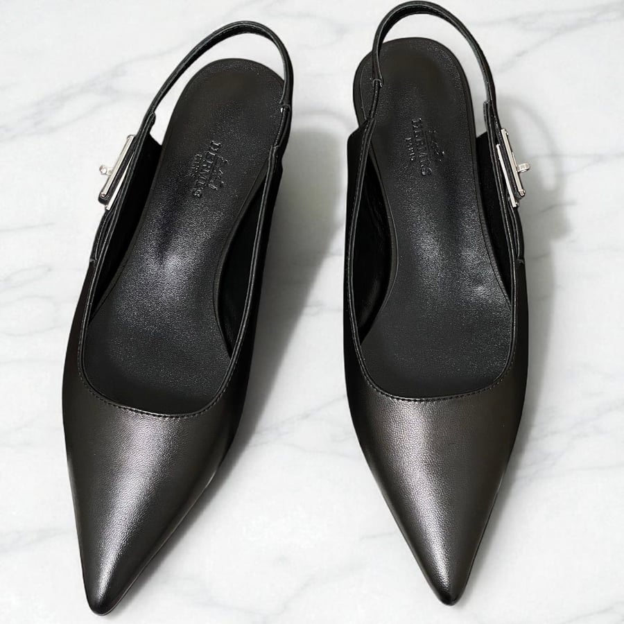 Hermès Lovely Slingback in Black Leather
