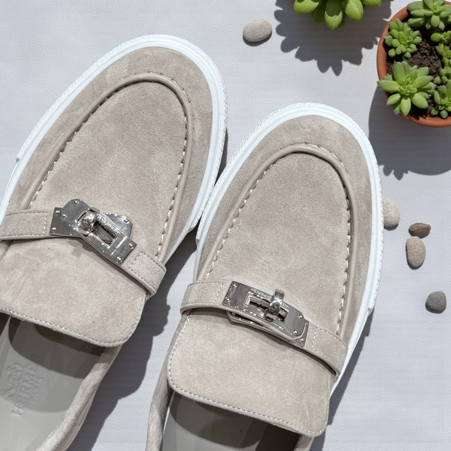 Hermès Kelly Game Suede Loafer in Beige