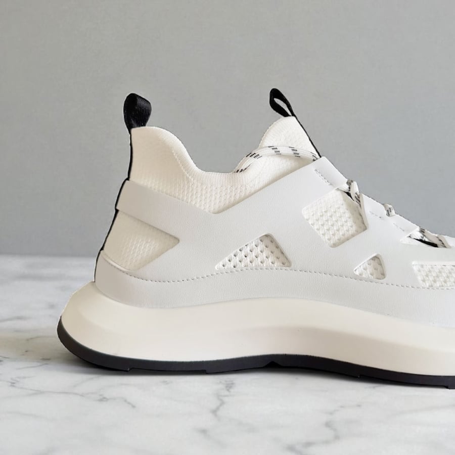 Hermès Katana Sneaker in White Calfskin and Knit