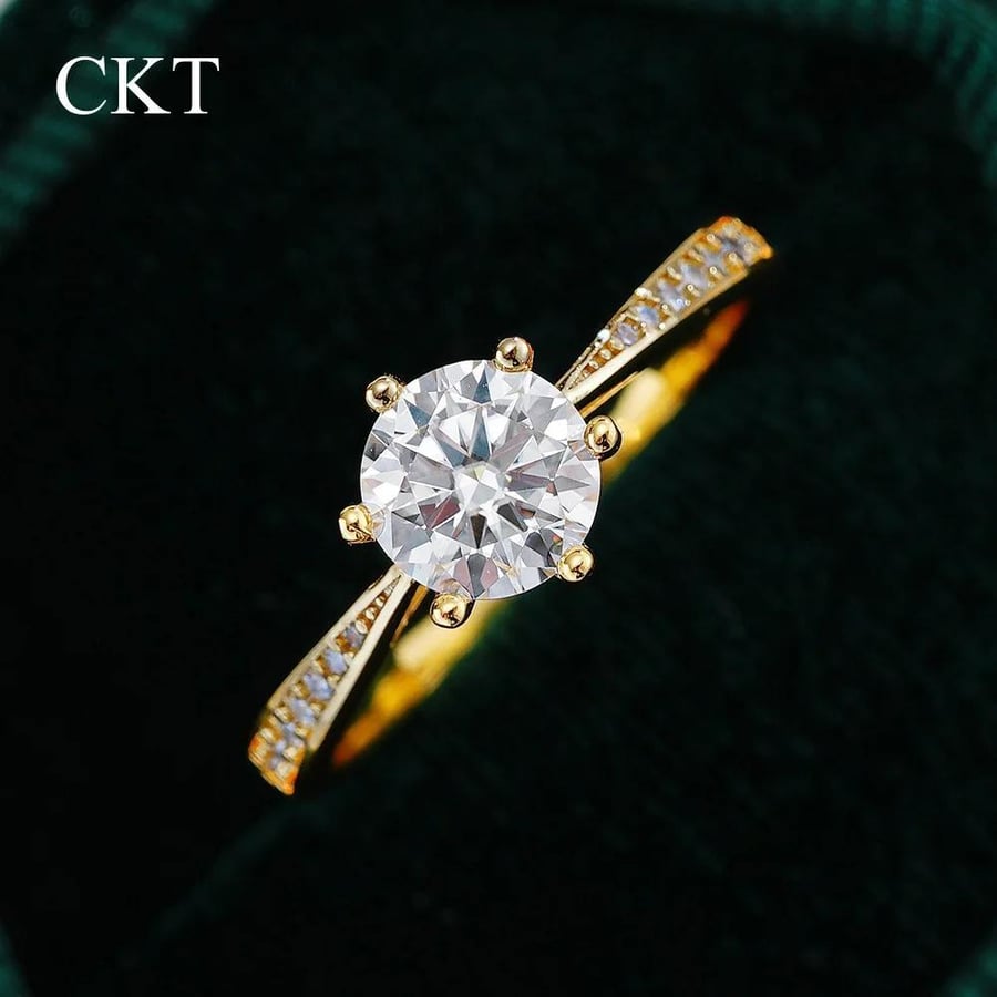 CKT 100% خاتم الذهب الحقيقي 18k مويسانيتي 1ct مع شهادة مجوهرات الزفاف الفاخرة للنساء هدية الخطوبة الصيفية غير تشويه