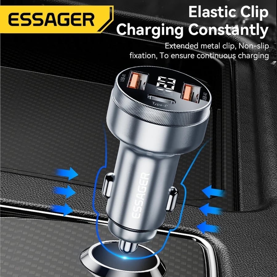 شاحن سيارة 80 واط | ثلاثة منافذ: USB-C + منفذا USB-A بشاشة رقمية