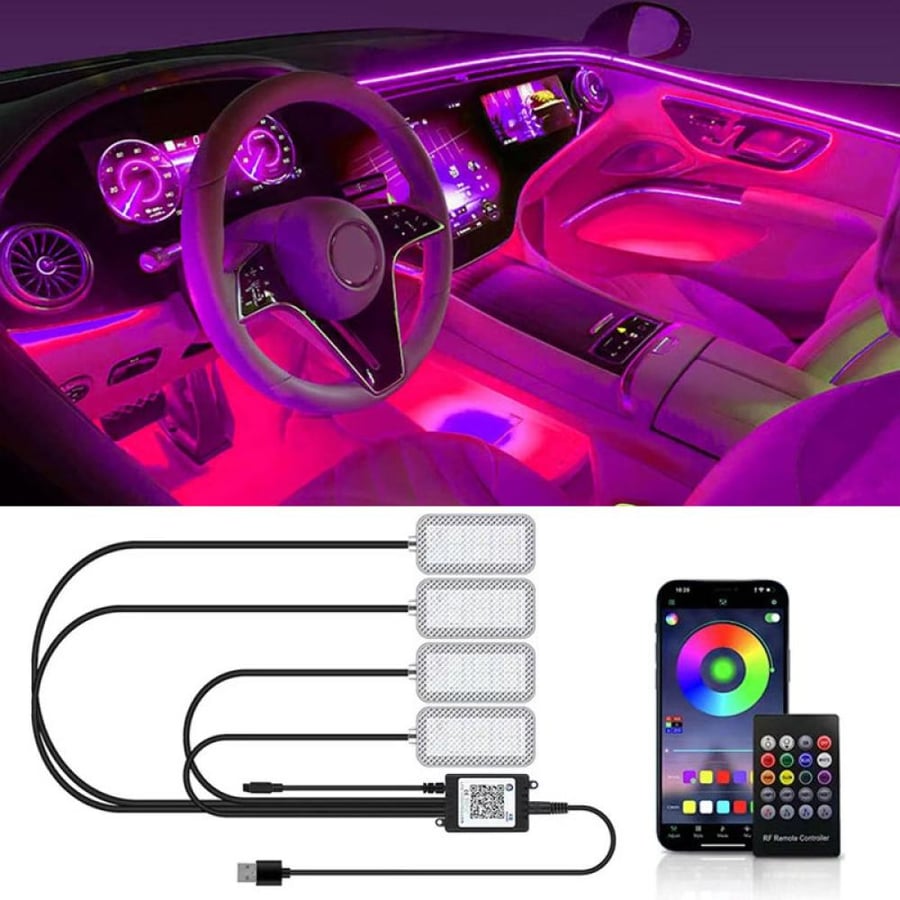 إضاءة نيون داخلية للسيارة 4 قطع USB