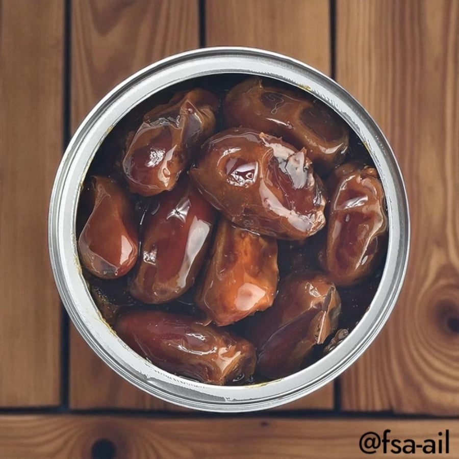علب معدنية تمر خلاص بالدبس