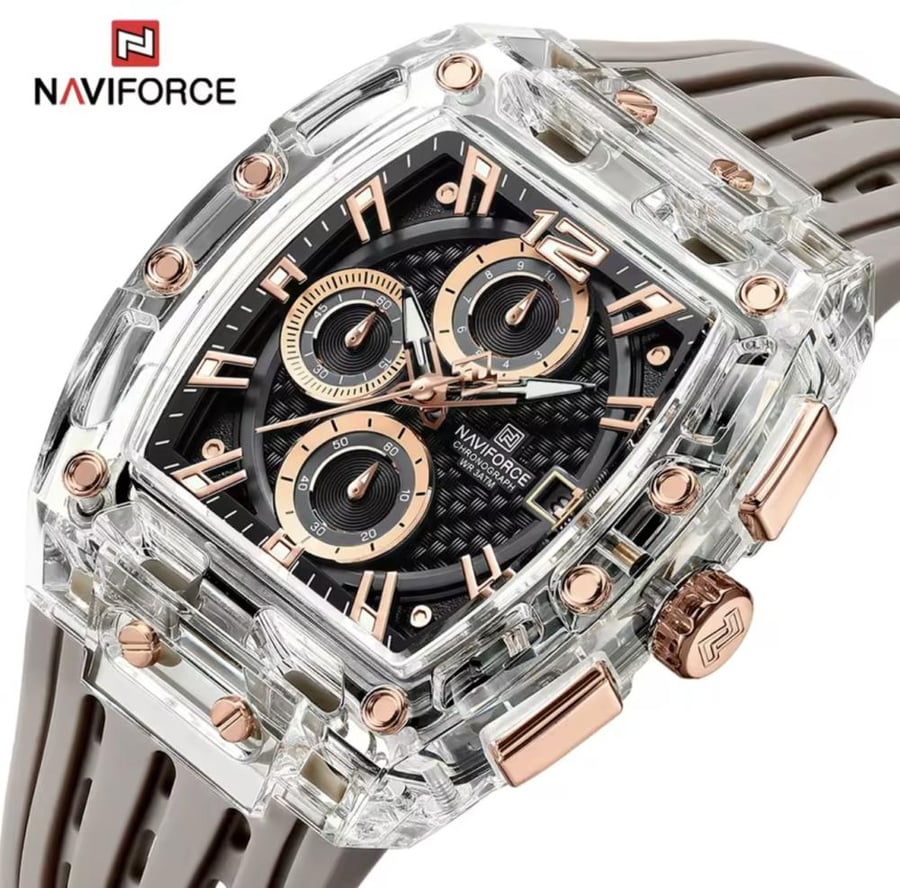 ساعة هوبلت من NAVIFORCE شفاف ذهبي