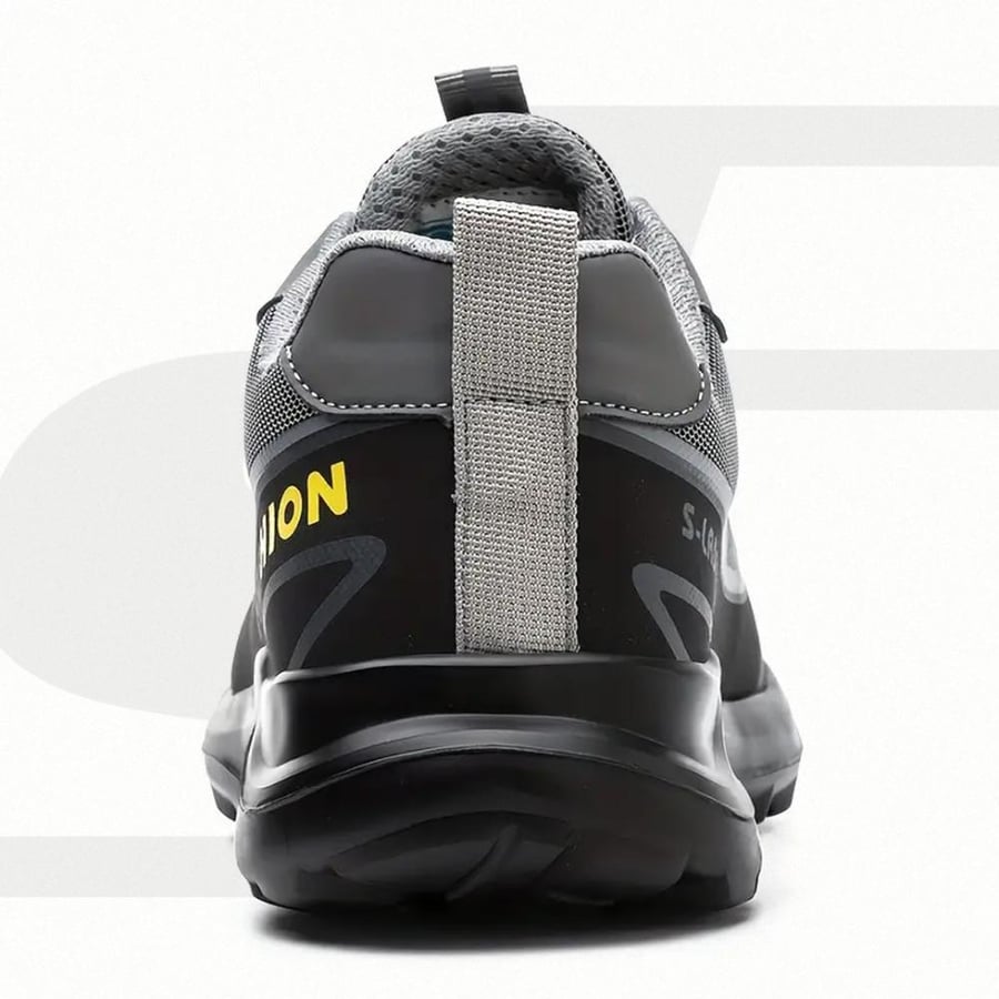 Gray safety shoe reinforced with hard protection plates