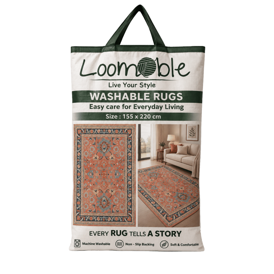 Jouri Classic Rug with Coral Red and Navy Touches
