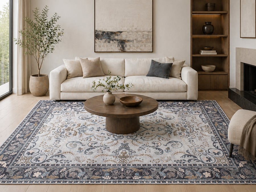 Asala Classic Rug with Grey and Olive Touches