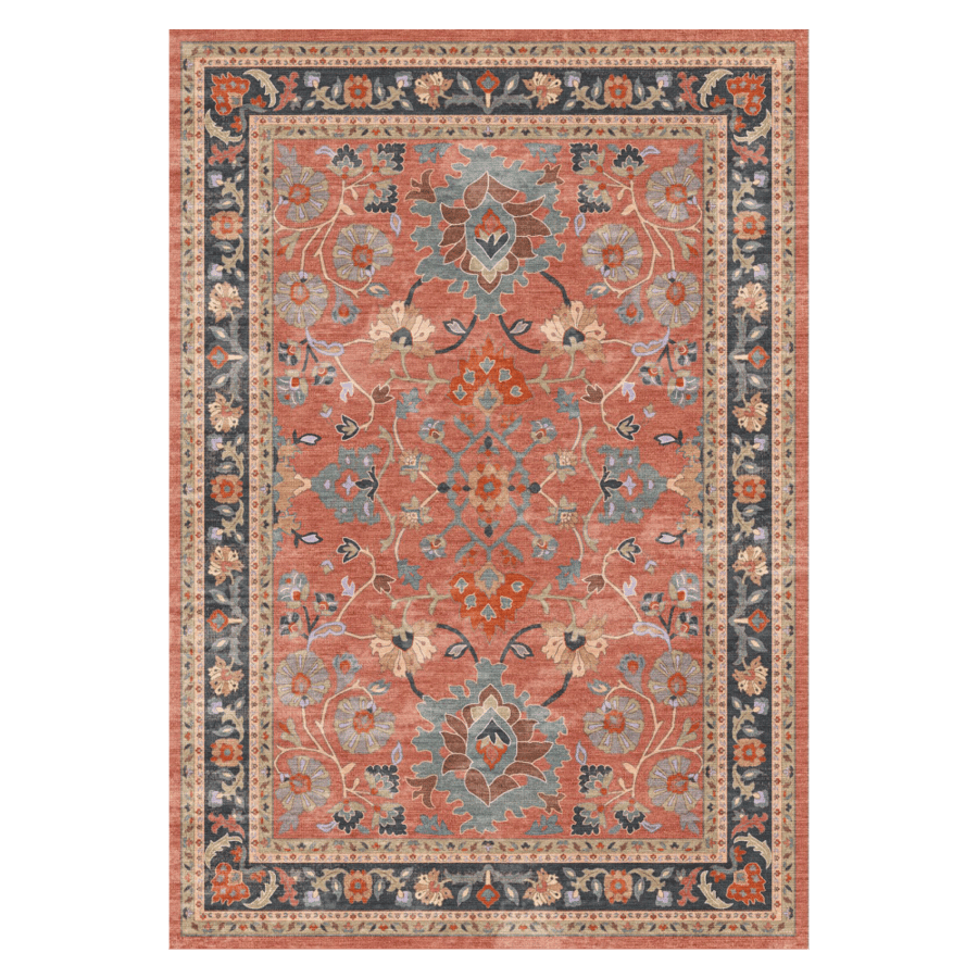 Jouri Classic Rug with Coral Red and Navy Touches