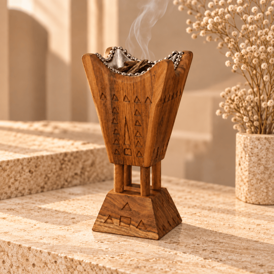 مبخرة حجم كبير نقش سعودي من الخشب الطبيعي