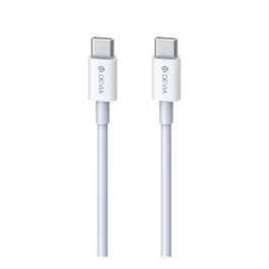 كابل DEVIA EC317 من سلسلة Smart Series يدعم تقنية PD، بقدرة 100 واط، ومنفذ Type-C إلى Type-C، وتيار 5 أمبير، وطول 1.5 متر، باللون الأبيض.
