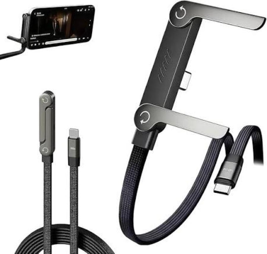 كابل DEVIA Ultra6 PD بقدرة 240 واط (USB-C إلى USB-C) مع حامل للهاتف، بطول 1.5 متر - أسود (EC666)