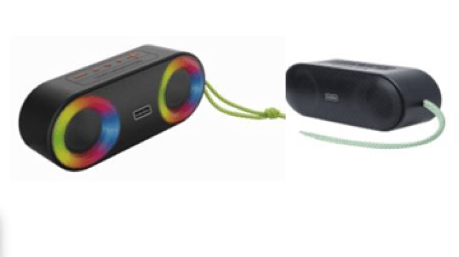 مكبر صوت L'avvento LED، مقاوم للماء IPX6، 5 واط*2، 3000 مللي أمبير، USB، بطاقة TF، AUX، بمقبض حبل، أسود