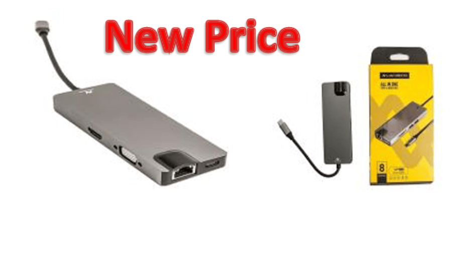 L'avvento Type-C Hub 8in 1,  2 USB 3.0, HDMI 4K, VGA,  TF Card, RJ45, 87W PD  Power Outpu