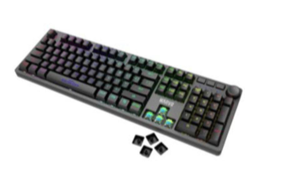 لوحة مفاتيح ميكانيكية سلكية MARVO KG954 EN-B مزودة بكابل USB من النوع C قابل للفصل، ومفاتيح وسائط مخصصة، ومقبض للتحكم في مستوى الصوت، ومفاتيح زرقاء احترافية، ولوحة مفاتيح مضادة للظلال بنسبة 100%، وإضاءة خلفية بألوان قوس قزح مع 21 وضع إضاءة، وأغطية مفاتيح