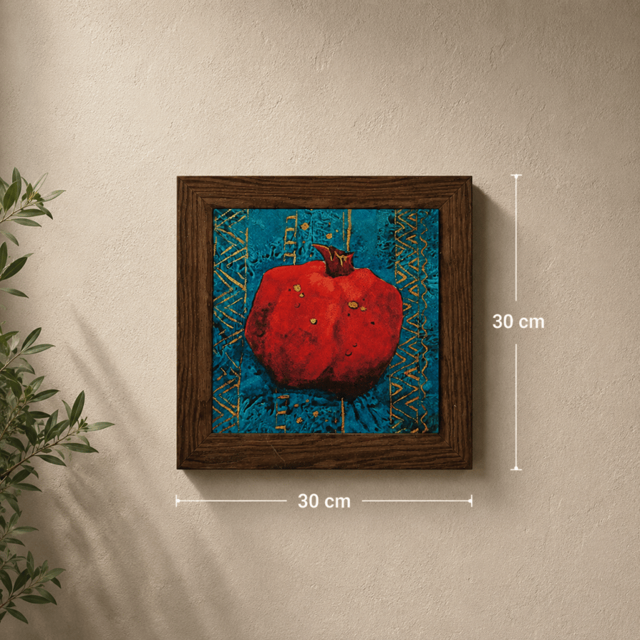 لوحة جدارية حجر فاخرة اطار خشبي ( رمانه ) مقاس 30*30