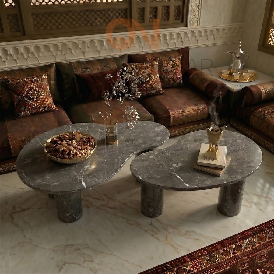 طقم طاولات قهوة رخام صناعي مودرن