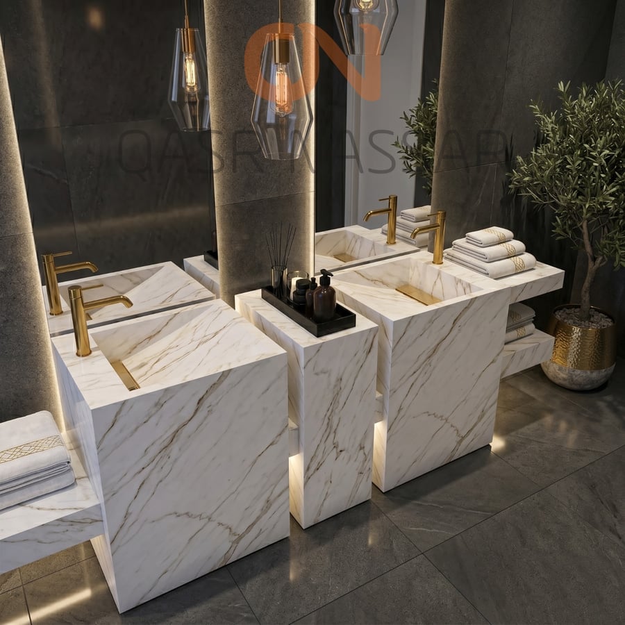 Double vanity unit in engineered marble