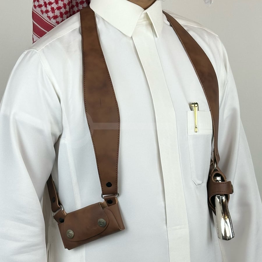 Gun-shaped leather holster with full camouflage color