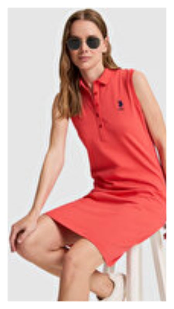 فستان محبوك أسود بياقة بولو من U.S. Polo Assn. – قطن 100% بقصة أنيقة كاجوال للنساء