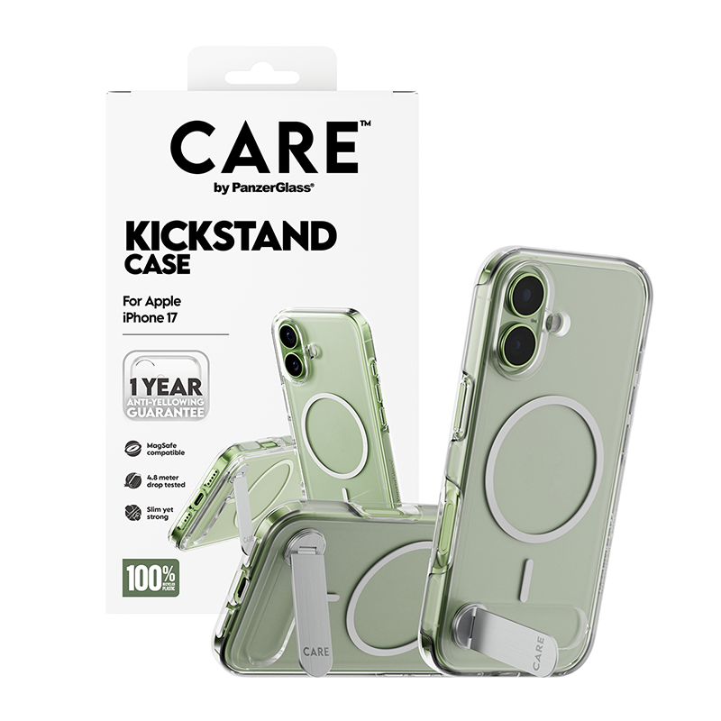 كفر حماية بانزر جلاس كير كيك ستاند ماج سيف ابيض شفاف للايفون 17 بانواعه مع ستاند - CARE KICKSTAND