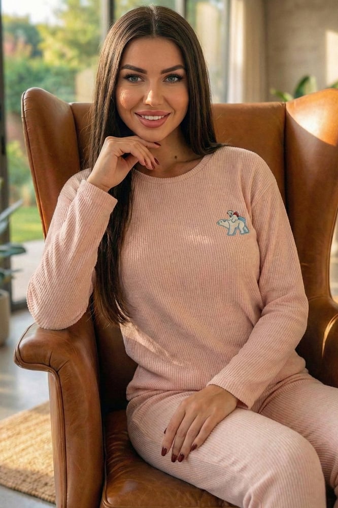 طقم بيجامة نسائي Pijamaevi بأكمام طويلة – سويت شيرت وبنطال مريح لجميع الفصول
