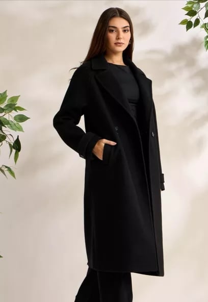 معطف سادة بياقة مطوية