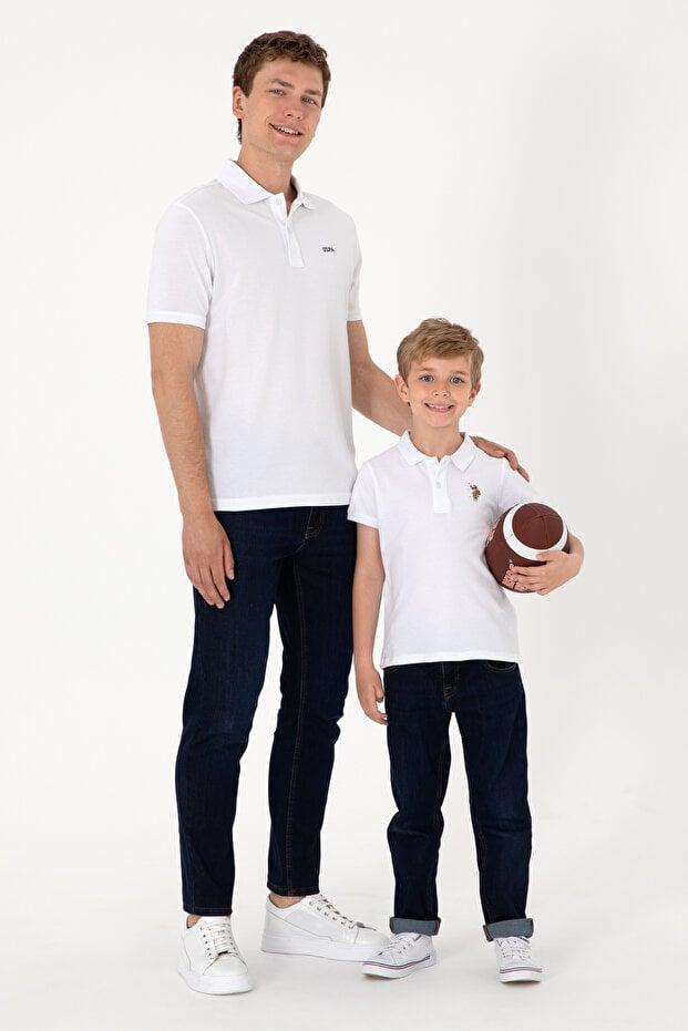 U.S. Polo Assn. تي شيرت أبيض أساسي بياقة بولو للرجال 50306007 -VR013