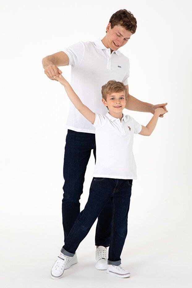 U.S. Polo Assn. تي شيرت أبيض أساسي بياقة بولو للرجال 50306007 -VR013