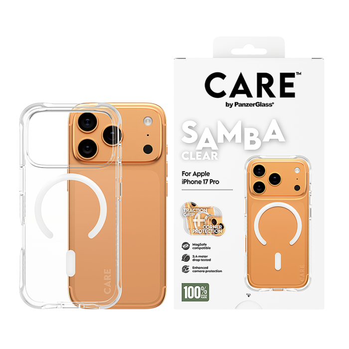 كفر حماية بانزر جلاس كير سامبا ماج سيف ابيض شفاف للايفون 17 بانواعه CARE SAMBA