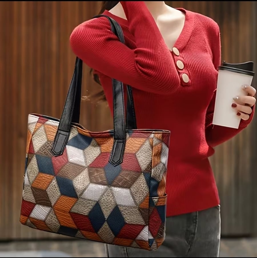 حقيبة كتف نسائية بوهيمية مربعات