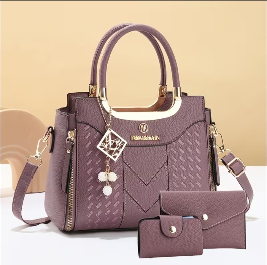 طقم حقائب نسائي 3 قطع بلون واحد أنيق