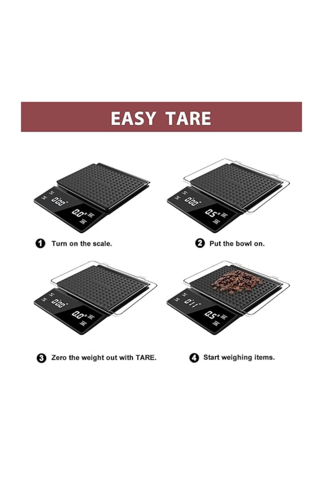 Generic ميزان قهوة رقمي من TLOG مع مؤقت وشاشة LCD بإضاءة خلفية، ميزان طعام رقمي سهل اللمس 3 كجم - 0.1 جم (بطارية)