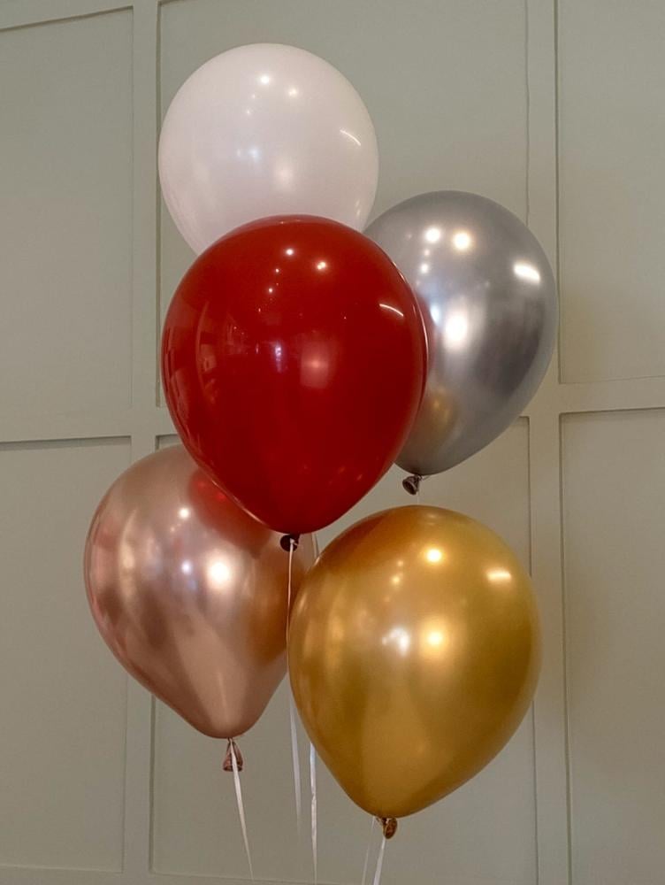 5 assorted balloons filled helium in various colors