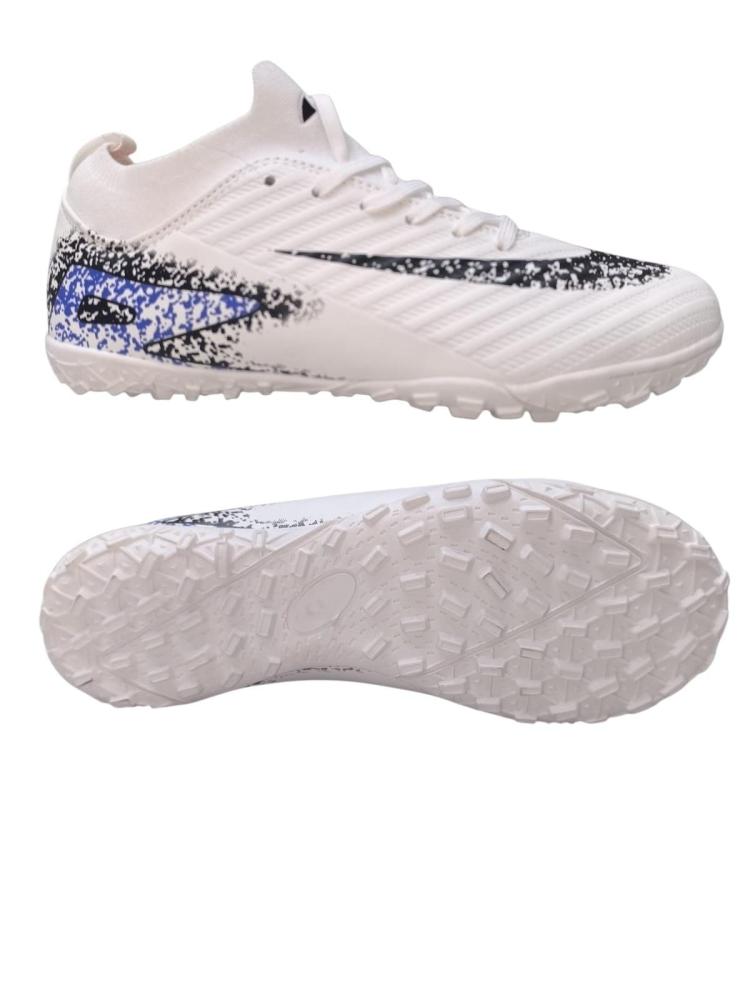 حذاء كرة قدم للأولاد B7077 أبيض وأسود – Boys Soccer Shoes بتصميم احترافي