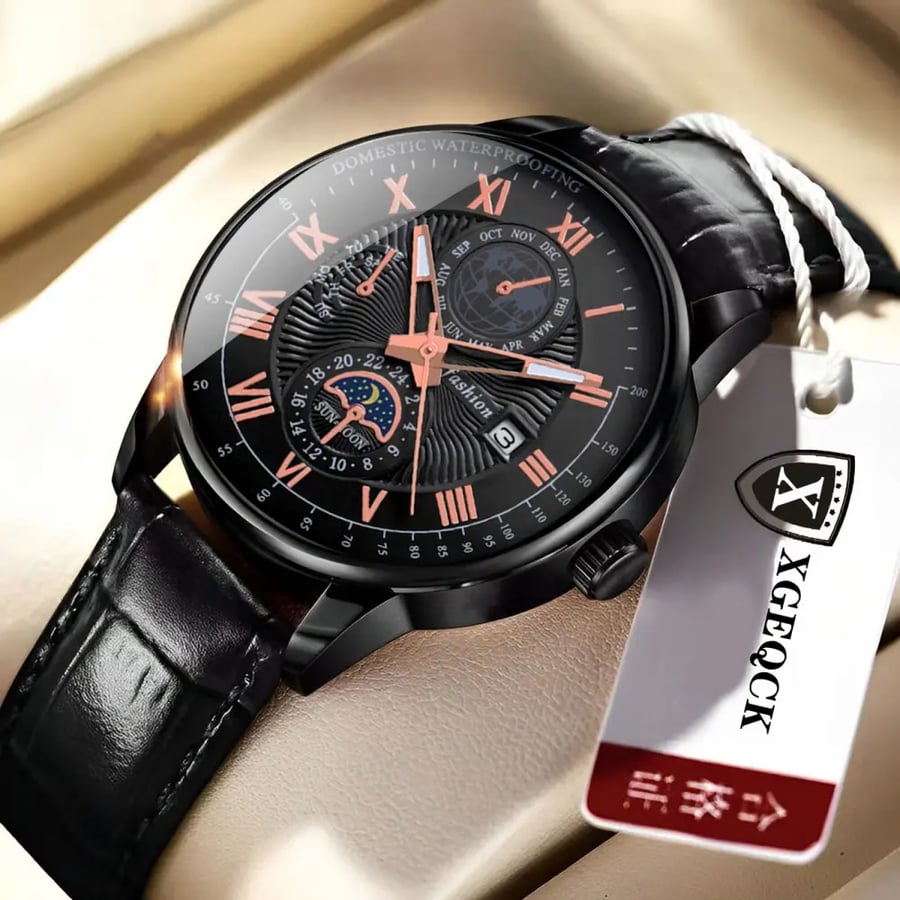 ساعة رجالية فخمة جلد كوارتز